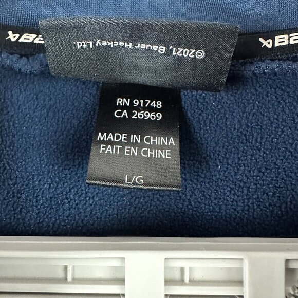 BAUER TEAM FLEECE HALF-ZIP BLUE PULLOVER WITH CHICAGO HOCKEY CLUB LOGO, SIZE L - Picture 3 of 13